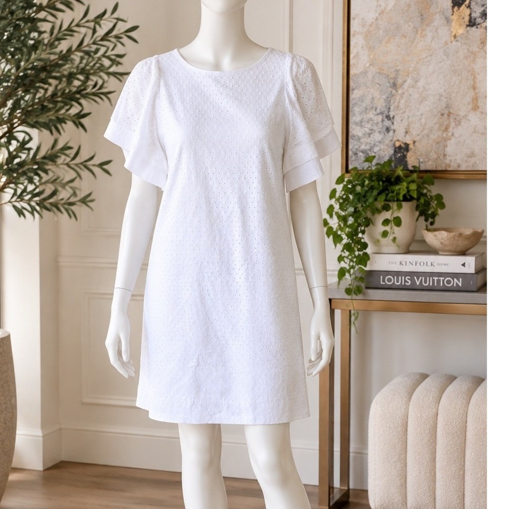 J.Crew Womens Dress White Swiss Dot Flutter Sleeve Shift Little White dress